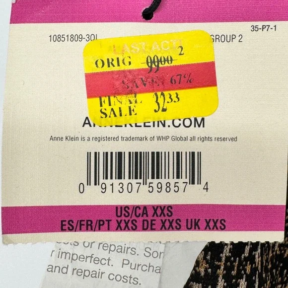 ANNE KLEIN Womens XXS Plaid Pants Black Gold Straight Leg Stretch Slim Fit New - Picture 7 of 15